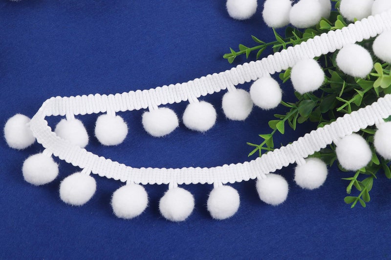 YYCRAFT 10 Yards Ball Fringe 1" Wide Pom Pom Trim Ribbon Sewing-White - Image 1
